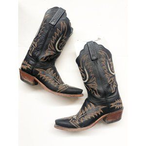 Luchesse Women's Black Leather Embroidered Cowgirl Boots 7 B